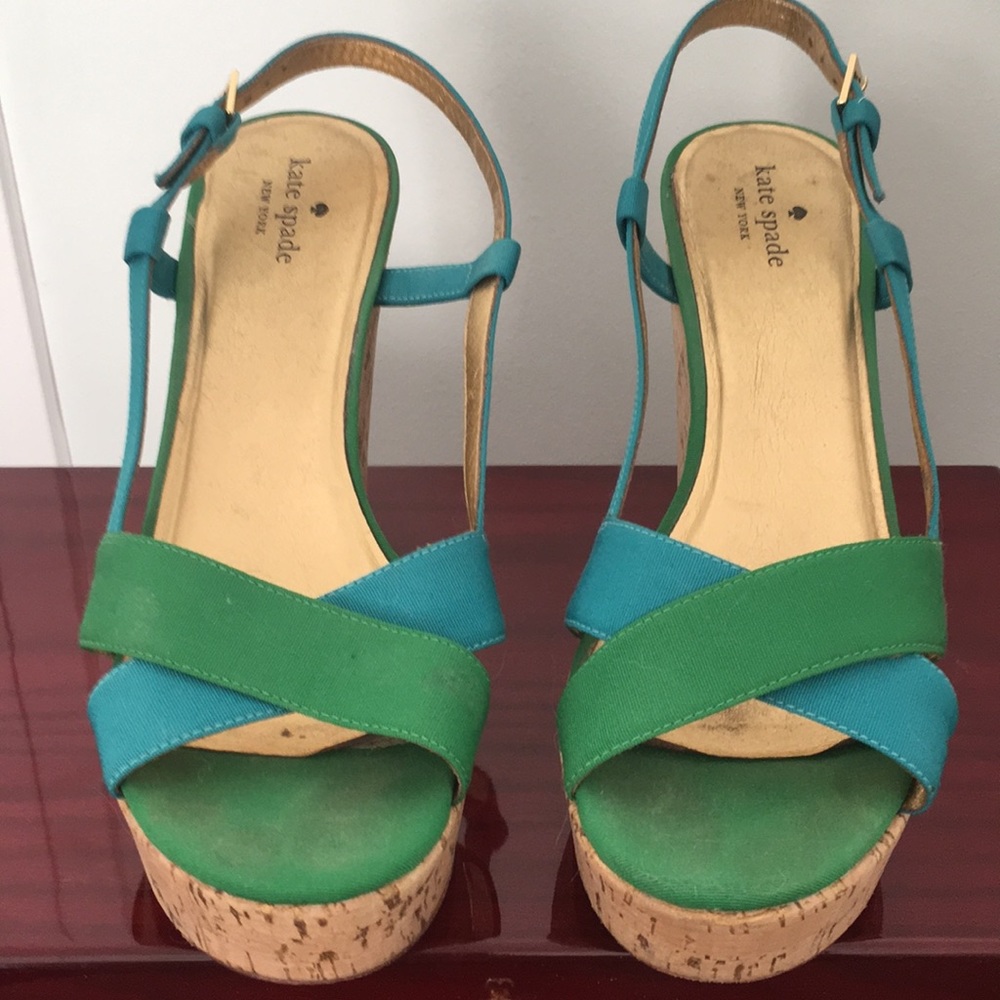 Kate Spade cork platform block heel sandals.